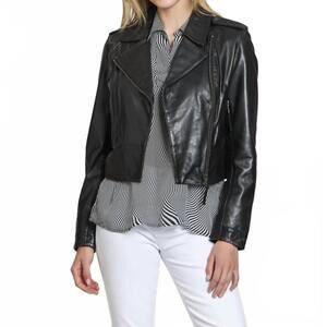 NEW 11 UPTOWN cropped washed leather jacket in black